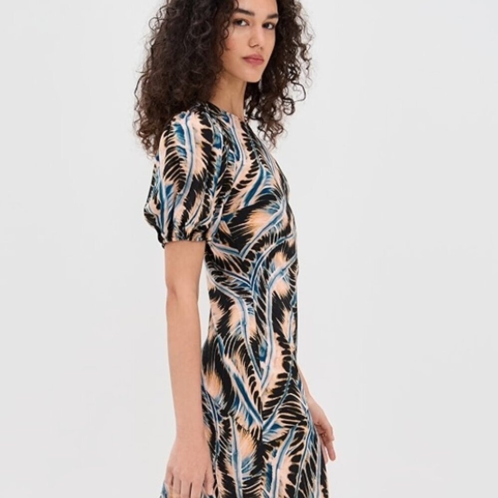 NWT SPRING 2025 ULLA JOHNSON Ines Puff Sleeves Silk Midi Dress in River S $690 - Picture 3 of 12